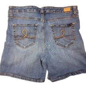 Seven 7 Jean Short Women 8 Blue Dark Wash Denim Stitch Embroidered Accent Pocket